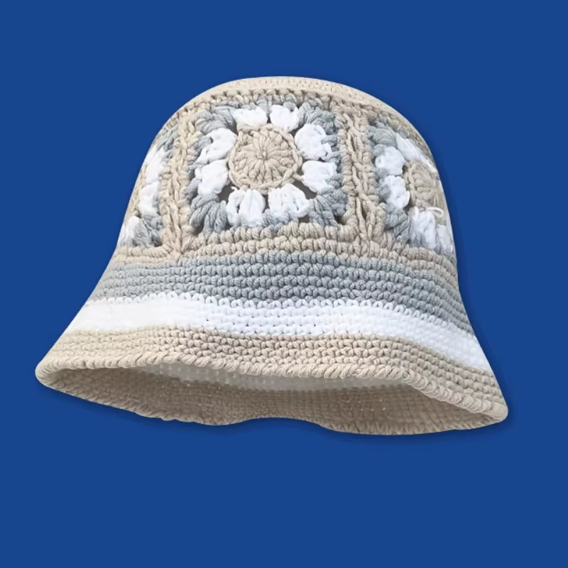 2024 Spring New Crochet Hat Korean Handmade Bucket Hat Women'S Weaving Knitted Hat Y2K Fashion Flowers Autumn Winter Ins Beanies