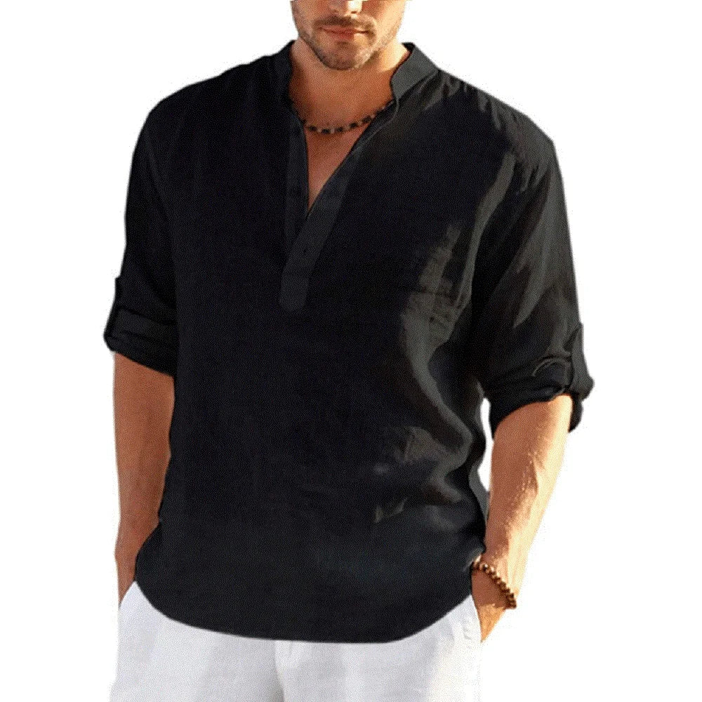 New Men'S Casual Blouse Cotton Linen Shirt Loose Tops Long Sleeve Tee Shirt Spring Autumn Casual Handsome Men'S Shirts