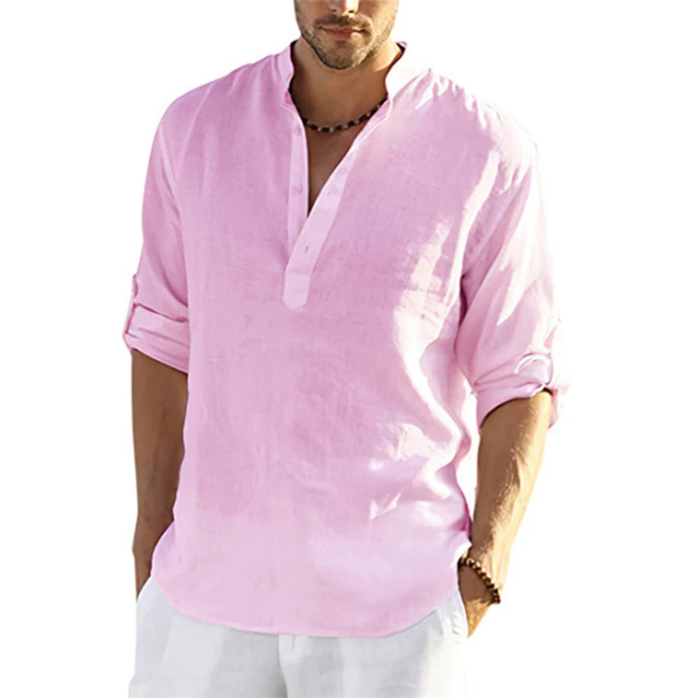 New Men'S Casual Blouse Cotton Linen Shirt Loose Tops Long Sleeve Tee Shirt Spring Autumn Casual Handsome Men'S Shirts