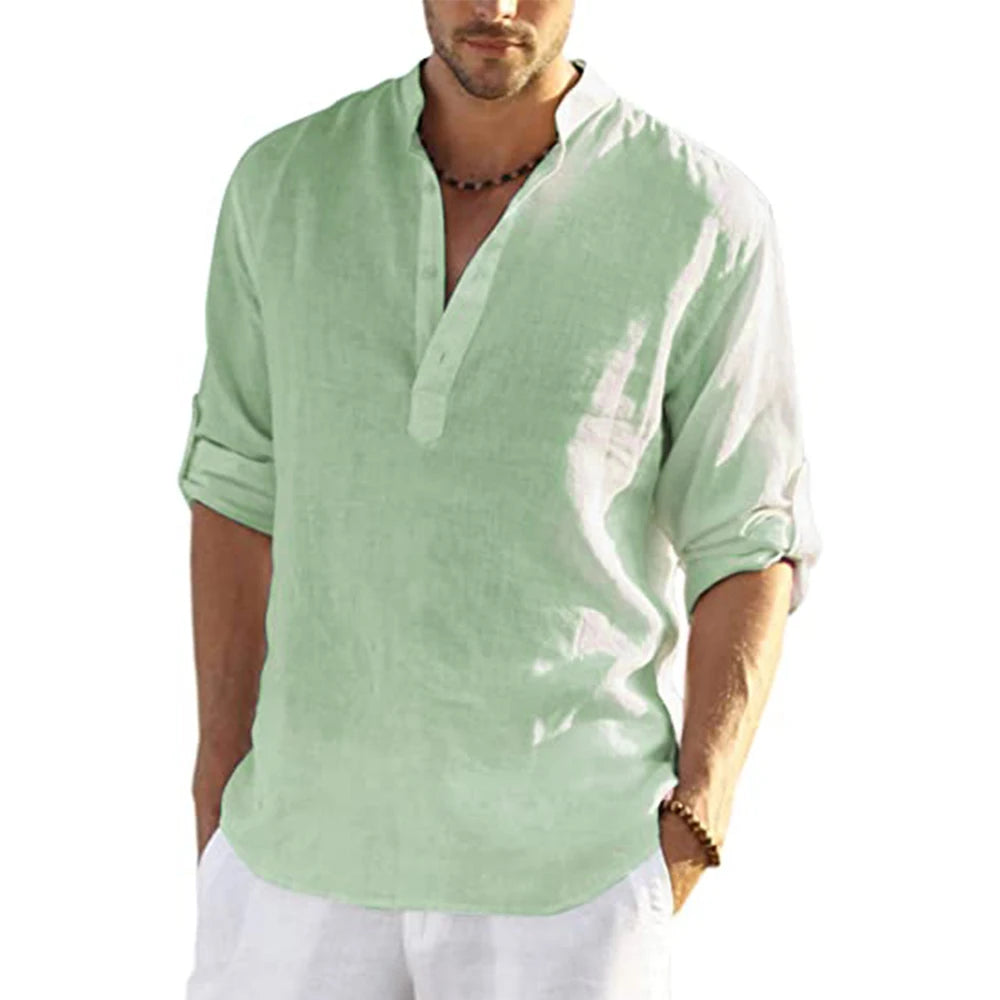 New Men'S Casual Blouse Cotton Linen Shirt Loose Tops Long Sleeve Tee Shirt Spring Autumn Casual Handsome Men'S Shirts