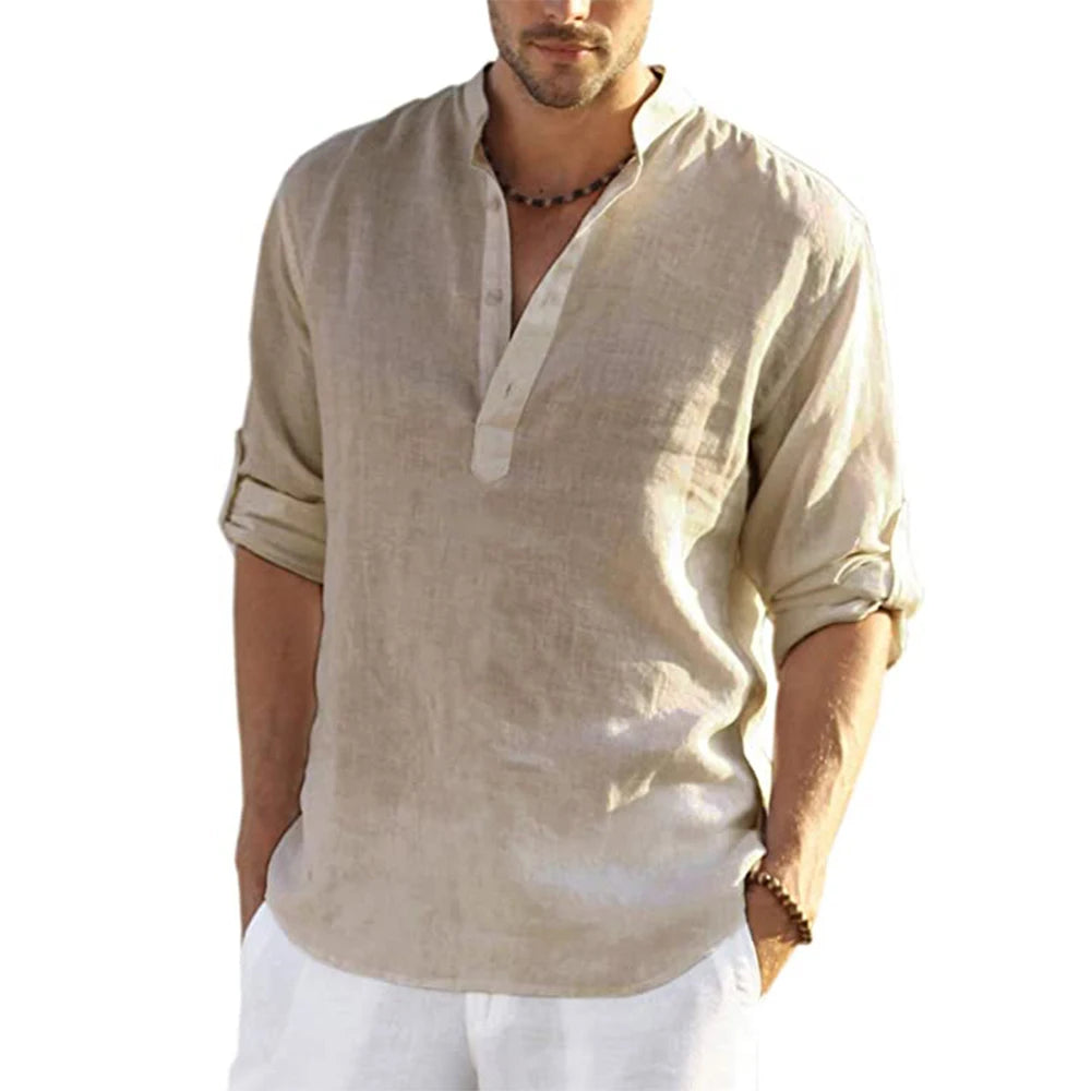 New Men'S Casual Blouse Cotton Linen Shirt Loose Tops Long Sleeve Tee Shirt Spring Autumn Casual Handsome Men'S Shirts