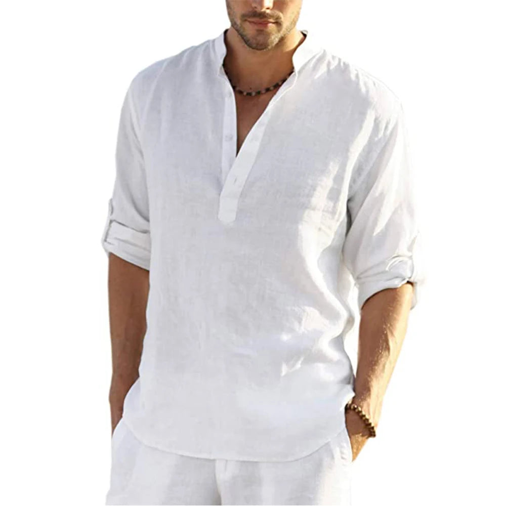 New Men'S Casual Blouse Cotton Linen Shirt Loose Tops Long Sleeve Tee Shirt Spring Autumn Casual Handsome Men'S Shirts