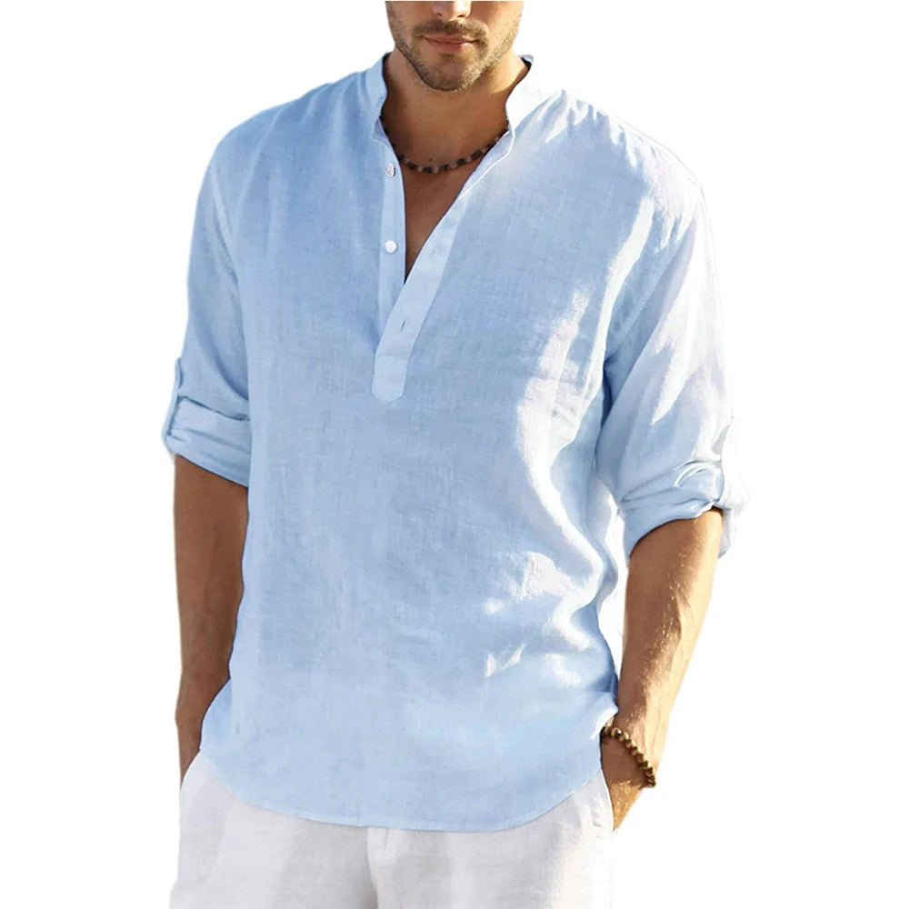 New Men'S Casual Blouse Cotton Linen Shirt Loose Tops Long Sleeve Tee Shirt Spring Autumn Casual Handsome Men'S Shirts