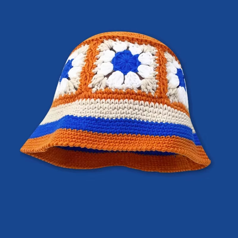 2024 Spring New Crochet Hat Korean Handmade Bucket Hat Women'S Weaving Knitted Hat Y2K Fashion Flowers Autumn Winter Ins Beanies
