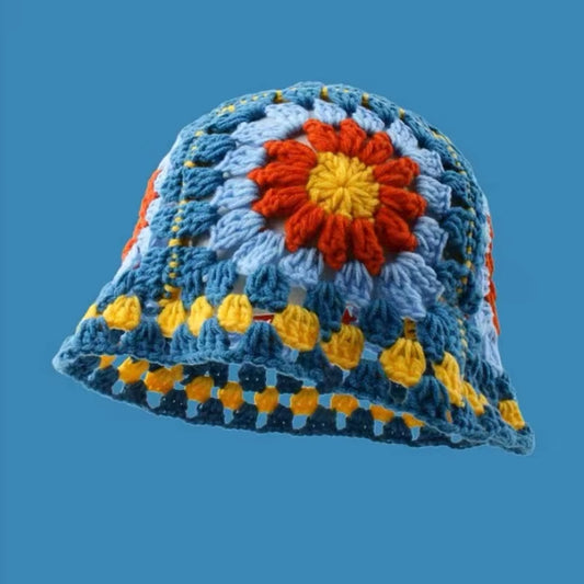 2024 Spring New Crochet Hat Korean Handmade Bucket Hat Women'S Weaving Knitted Hat Y2K Fashion Flowers Autumn Winter Ins Beanies