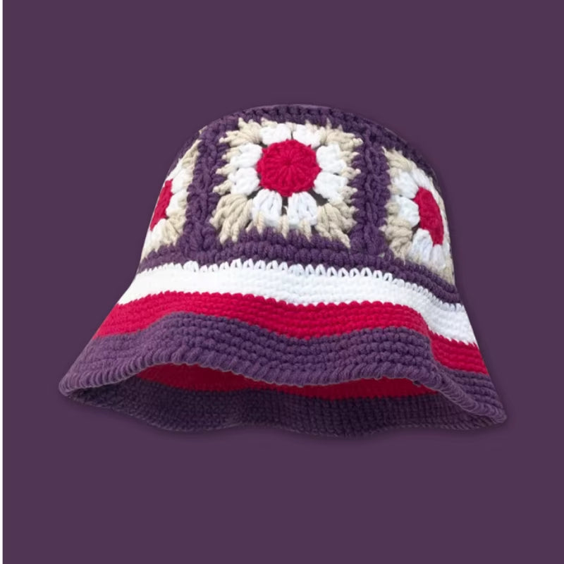2024 Spring New Crochet Hat Korean Handmade Bucket Hat Women'S Weaving Knitted Hat Y2K Fashion Flowers Autumn Winter Ins Beanies