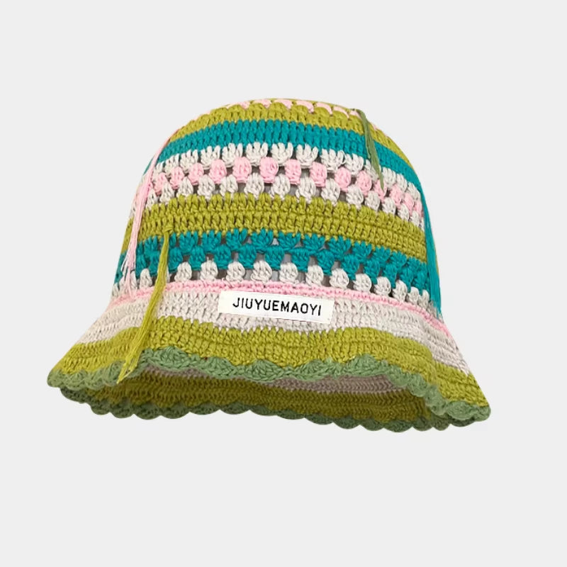 2024 Spring New Crochet Hat Korean Handmade Bucket Hat Women'S Weaving Knitted Hat Y2K Fashion Flowers Autumn Winter Ins Beanies