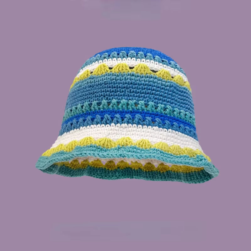 2024 Spring New Crochet Hat Korean Handmade Bucket Hat Women'S Weaving Knitted Hat Y2K Fashion Flowers Autumn Winter Ins Beanies