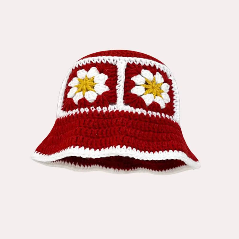 2024 Spring New Crochet Hat Korean Handmade Bucket Hat Women'S Weaving Knitted Hat Y2K Fashion Flowers Autumn Winter Ins Beanies