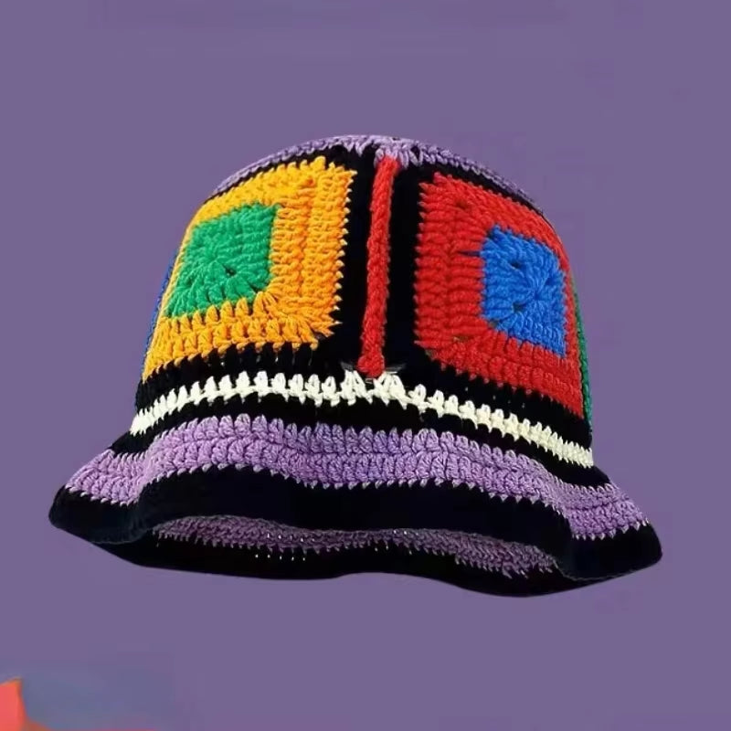 2024 Spring New Crochet Hat Korean Handmade Bucket Hat Women'S Weaving Knitted Hat Y2K Fashion Flowers Autumn Winter Ins Beanies