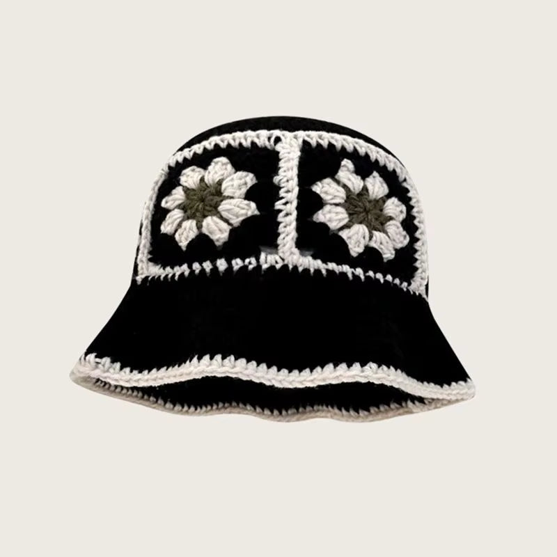 2024 Spring New Crochet Hat Korean Handmade Bucket Hat Women'S Weaving Knitted Hat Y2K Fashion Flowers Autumn Winter Ins Beanies