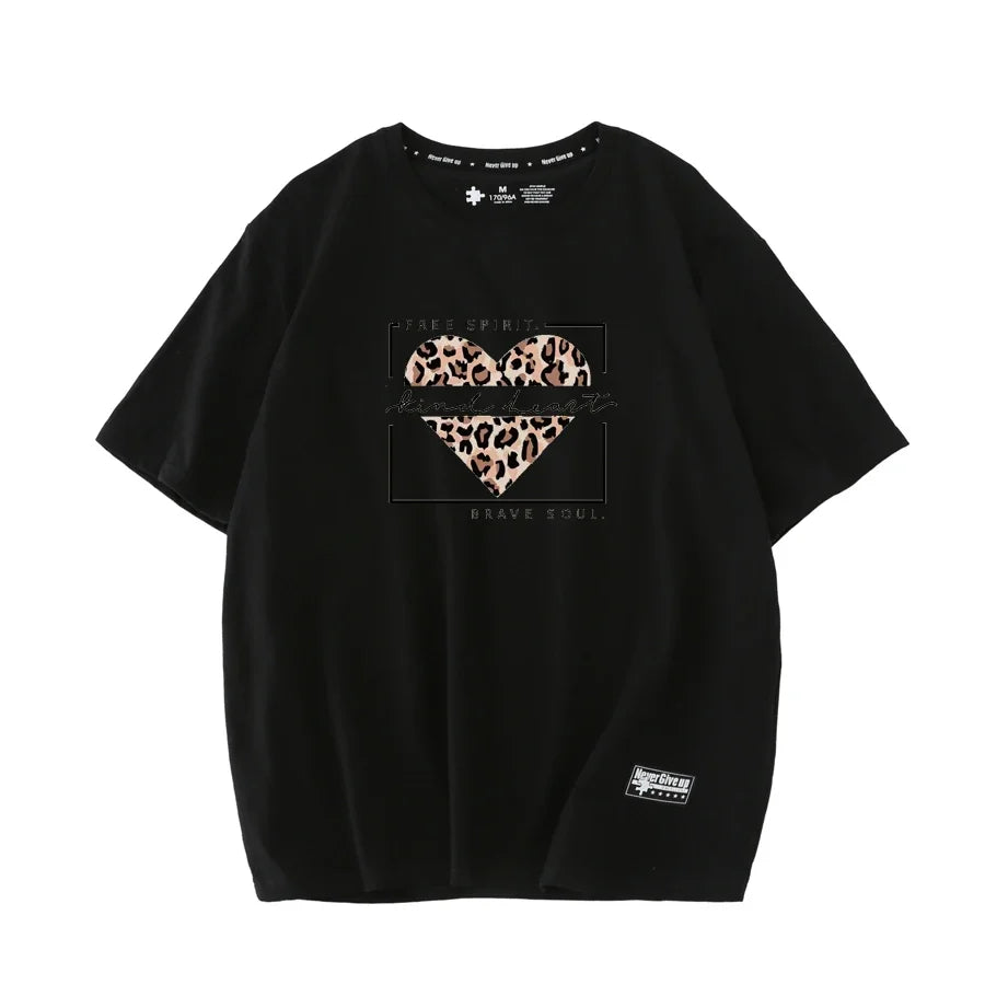 WAVLATII New Fashion Women Cotton T Shirts Female White Summer Leopard Print Tees Lady Green Short Sleeve Tops Clothes WT2227