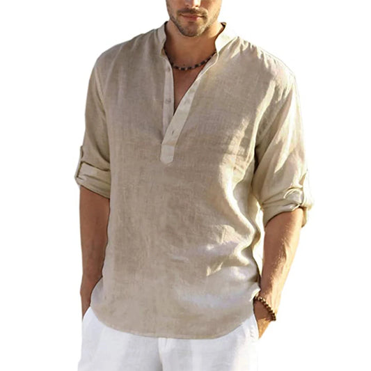 New Men'S Casual Blouse Cotton Linen Shirt Loose Tops Long Sleeve Tee Shirt Spring Autumn Casual Handsome Men'S Shirts