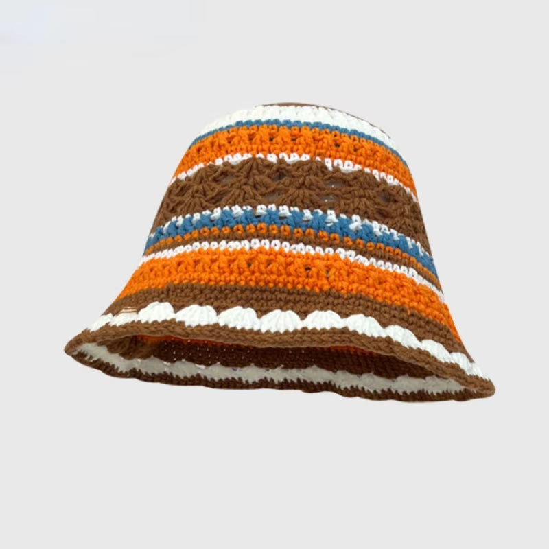 2024 Spring New Crochet Hat Korean Handmade Bucket Hat Women'S Weaving Knitted Hat Y2K Fashion Flowers Autumn Winter Ins Beanies
