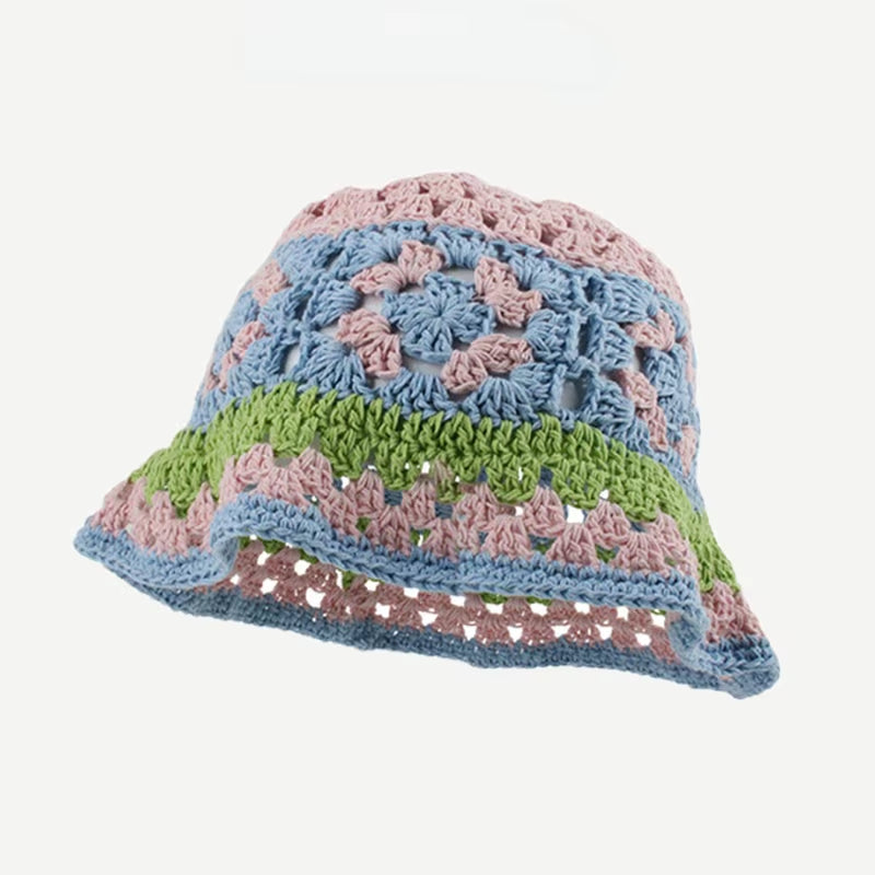 2024 Spring New Crochet Hat Korean Handmade Bucket Hat Women'S Weaving Knitted Hat Y2K Fashion Flowers Autumn Winter Ins Beanies