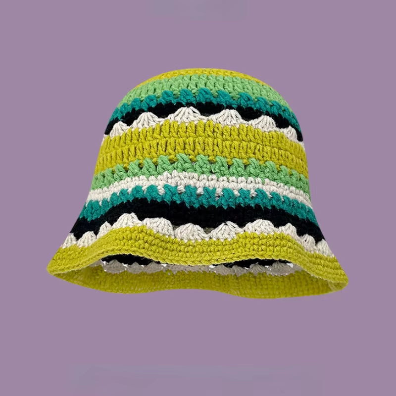 2024 Spring New Crochet Hat Korean Handmade Bucket Hat Women'S Weaving Knitted Hat Y2K Fashion Flowers Autumn Winter Ins Beanies