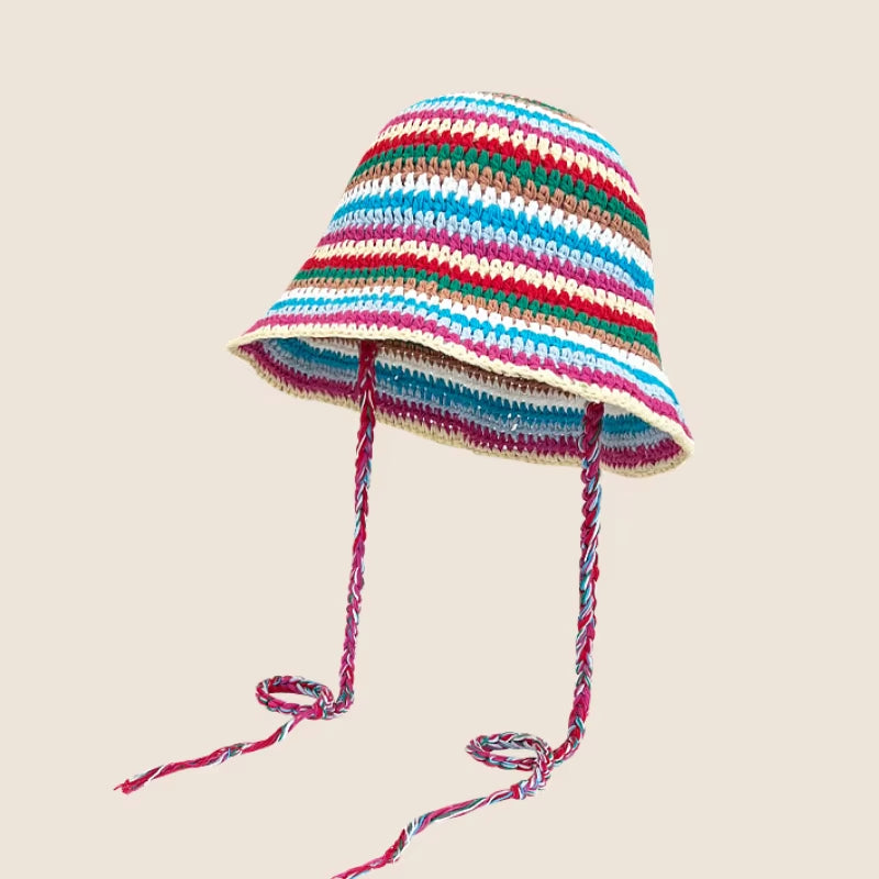 2024 Spring New Crochet Hat Korean Handmade Bucket Hat Women'S Weaving Knitted Hat Y2K Fashion Flowers Autumn Winter Ins Beanies