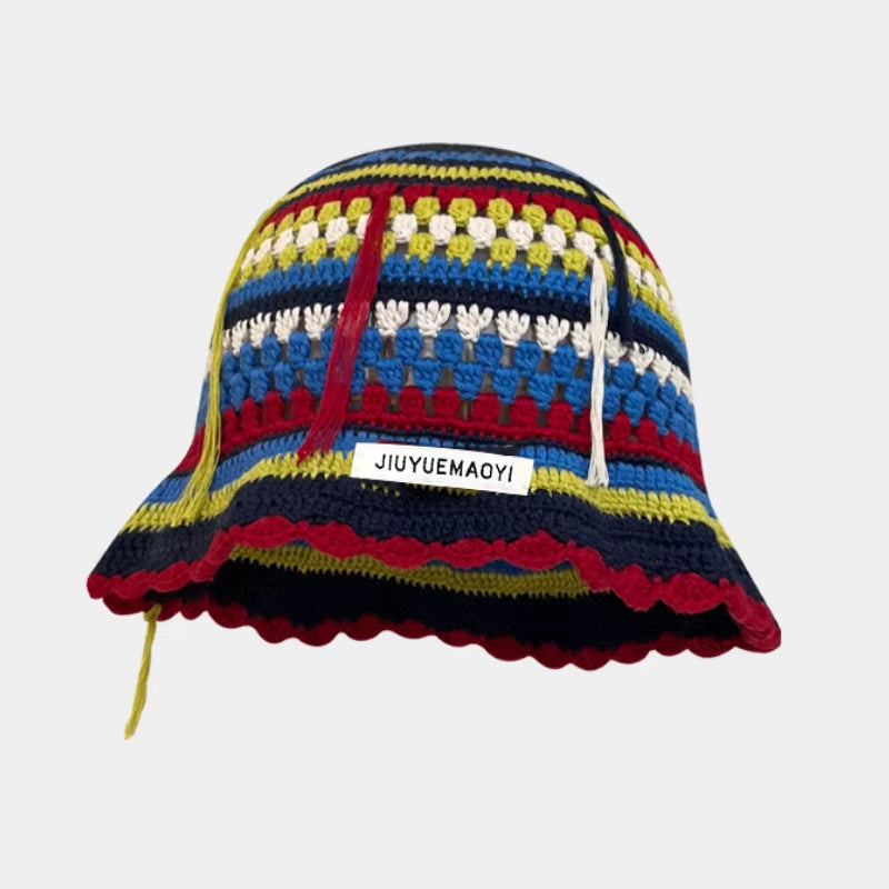 2024 Spring New Crochet Hat Korean Handmade Bucket Hat Women'S Weaving Knitted Hat Y2K Fashion Flowers Autumn Winter Ins Beanies