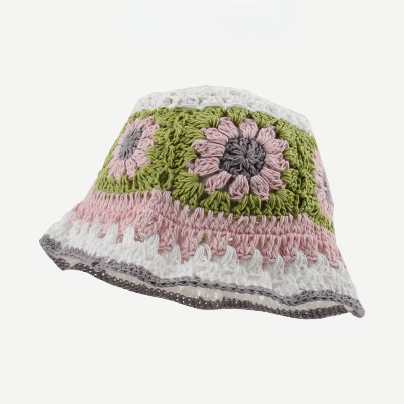 2024 Spring New Crochet Hat Korean Handmade Bucket Hat Women'S Weaving Knitted Hat Y2K Fashion Flowers Autumn Winter Ins Beanies