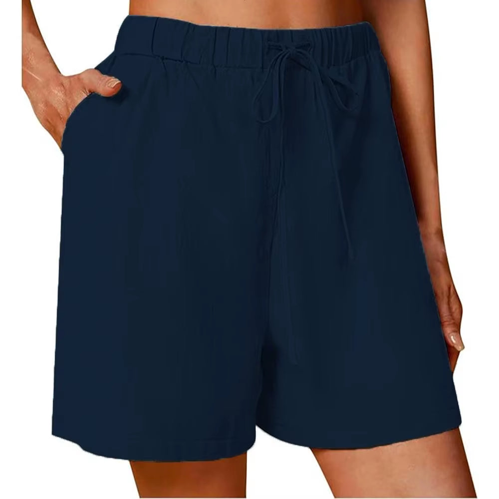 Women'S Summer Casual Shorts Drawstring Solid Color Cotton Linen Short Pants Female Loose Straight Jogging Outdoor Streetwear